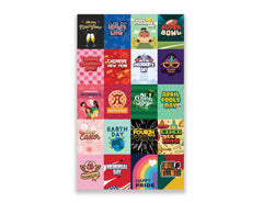 Collection of colorful greeting cards with various designs on a white background
